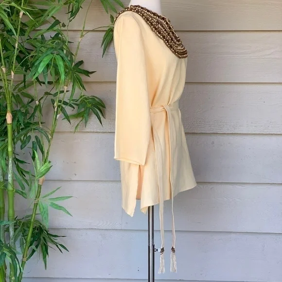 Victor Costa Occasion Yellow Linen Tunic w/ Beads - Picture 2 of 6